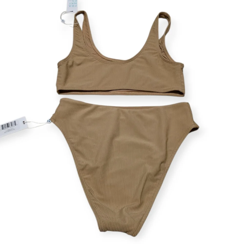 NWT Frankie's Bikinis Ribbed Connor Top & Jenna Bottom in Tan Bikini SET